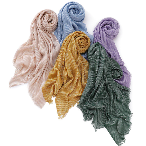 New plain silver filigree wrinkled polyester scarf wrapped in spring