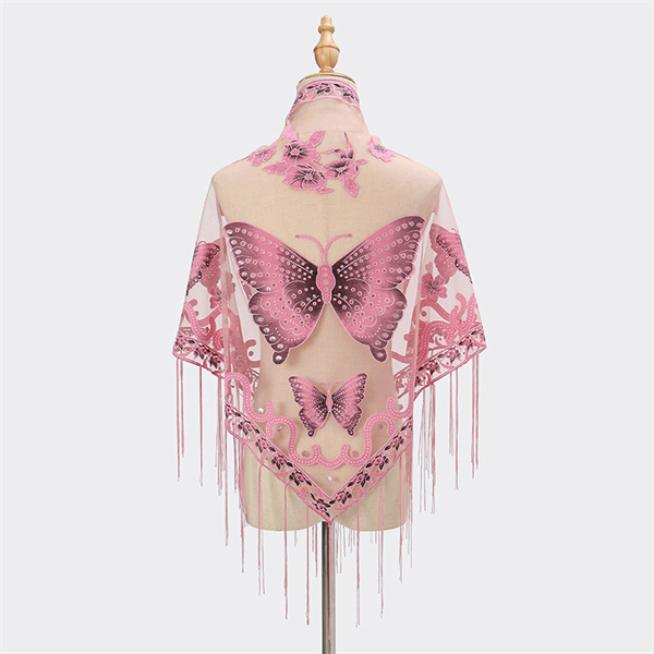 2023 new tassel triangle scarf solid color openwork lace butterfly embroidered triangle shawl scarf