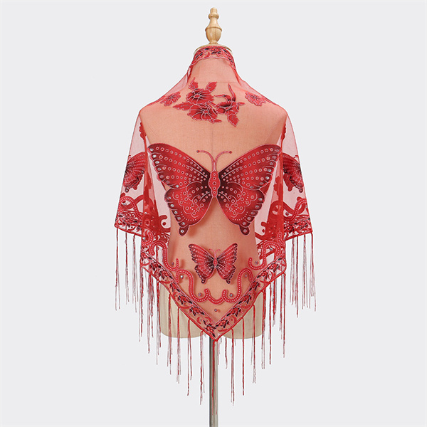 2023 new tassel triangle scarf solid color openwork lace butterfly embroidered triangle shawl scarf