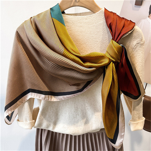 Black dot color block summer scarf shawl sun protection headscarf square scarf 110cm