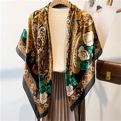 Black dot color block summer scarf shawl square scarf versatile silk scarf