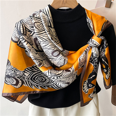 Peacock symmetrical summer scarf square scarf versatile silk scarf wholesale