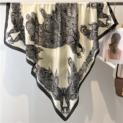 Peacock symmetrical summer scarf square scarf versatile silk scarf wholesale