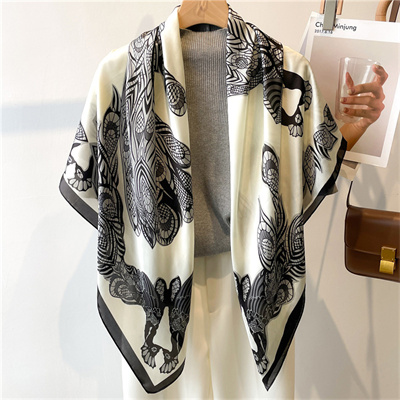 Peacock symmetrical summer scarf square scarf versatile silk scarf wholesale