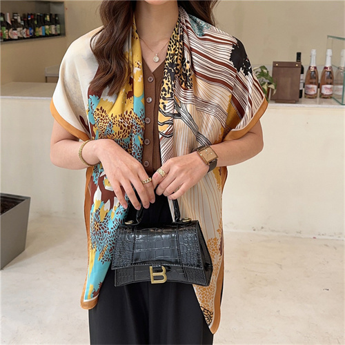 Forest silk scarf large size women large square scarf 110cm khaki shawl headscarf