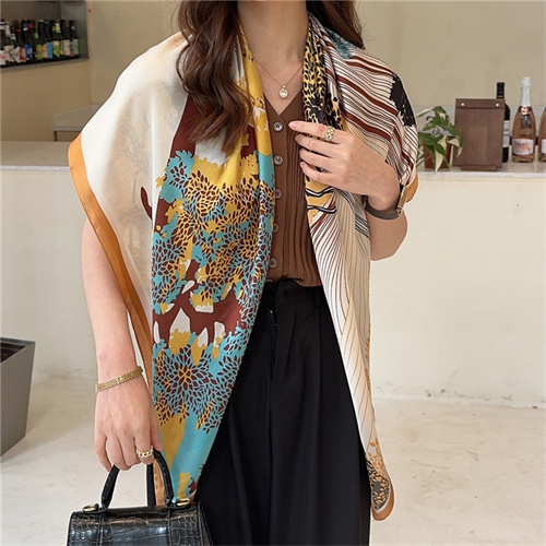 Forest silk scarf large size women large square scarf 110cm khaki shawl headscarf