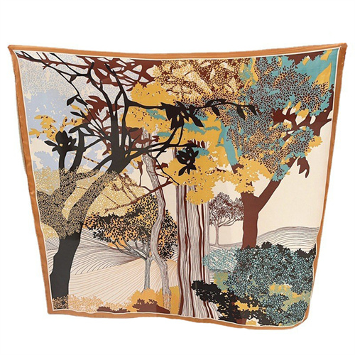 Forest silk scarf large size women large square scarf 110cm khaki shawl headscarf