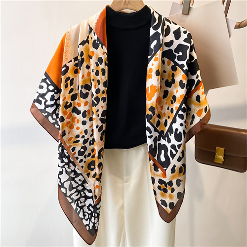 Leopard print color block 110cm scarf shawl sun protection headscarf square scarf