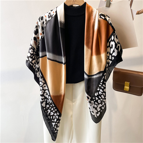 Leopard print color block 110cm scarf shawl sun protection headscarf square scarf