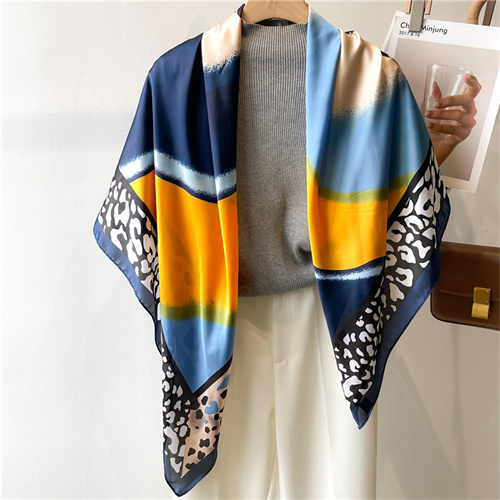 Leopard print color block 110cm scarf shawl sun protection headscarf square scarf