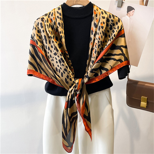 Leopard print color block 110cm scarf shawl sun protection headscarf square scarf