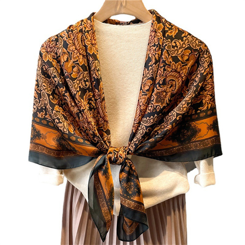 Court style scarf shawl 110cm sunscreen headscarf square scarf versatile silk scarf women retro