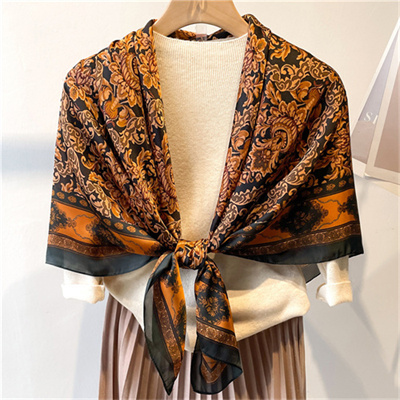 Court style scarf shawl 110cm sunscreen headscarf square scarf versatile silk scarf women retro