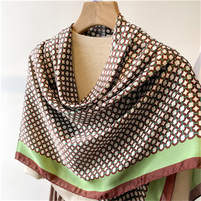 Green edged small circle 110cm beautiful damask square scarf scarf shawl