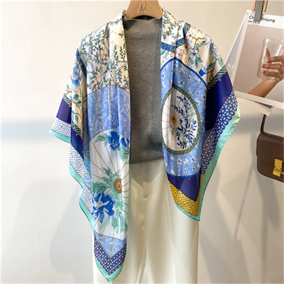 Fishbone umbrella scarf shawl flower 110cm beautiful brocade sunscreen headscarf square scarf