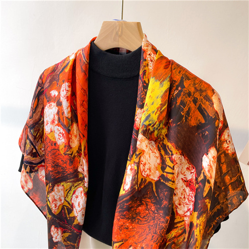Oil painting flower print scarf women artificial silk square scarf 90cm scarf headscarf