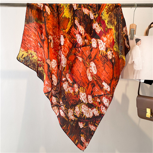 Oil painting flower print scarf women artificial silk square scarf 90cm scarf headscarf
