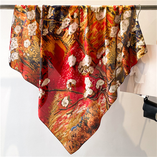 Oil painting flower print scarf women artificial silk square scarf 90cm scarf headscarf