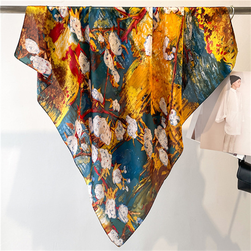Oil painting flower print scarf women artificial silk square scarf 90cm scarf headscarf