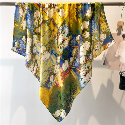 Oil painting flower print scarf women artificial silk square scarf 90cm scarf headscarf