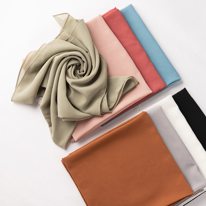 Wholesale Monochrome Pearl Chiffon Square Muslim Scarf