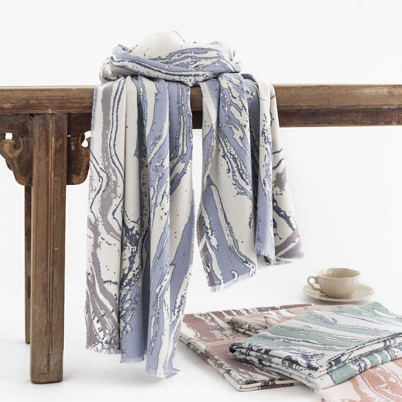 Vertical Marble Scarf Autumn Winter Elegant Warm Shawl Imitation Cashmere Scarf
