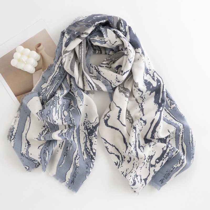 Vertical Marble Scarf Autumn Winter Elegant Warm Shawl Imitation Cashmere Scarf