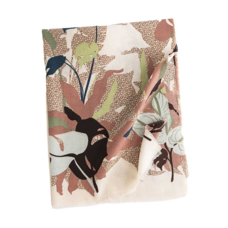 Flower printed imitation cashmere scarf  warmth versatile neck protection cold protection scarf