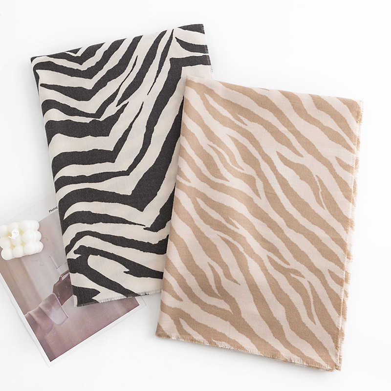 Autumn  Winter Thickened Zebra Pattern Imitation Cashmere Scarf  Cold Warm Protection Neck Striped Shawl
