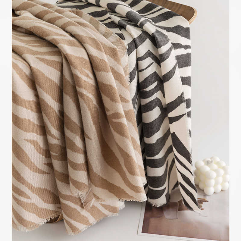 Autumn  Winter Thickened Zebra Pattern Imitation Cashmere Scarf  Cold Warm Protection Neck Striped Shawl