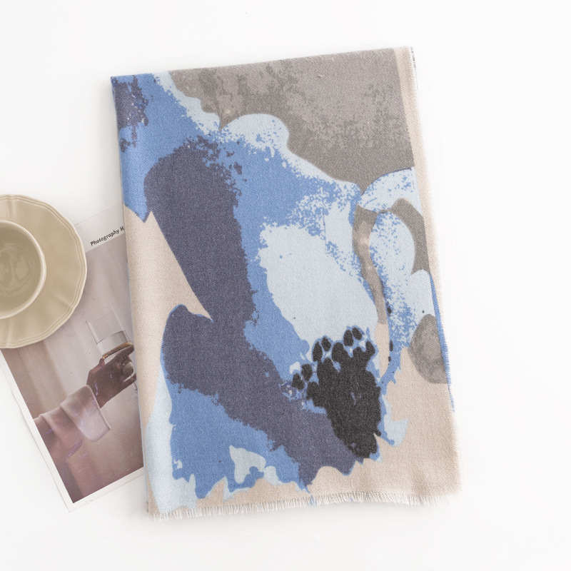 Printed imitation cashmere scarf  women plant  flower warm shawlfashionable commuting neck protection cold prevention scarf