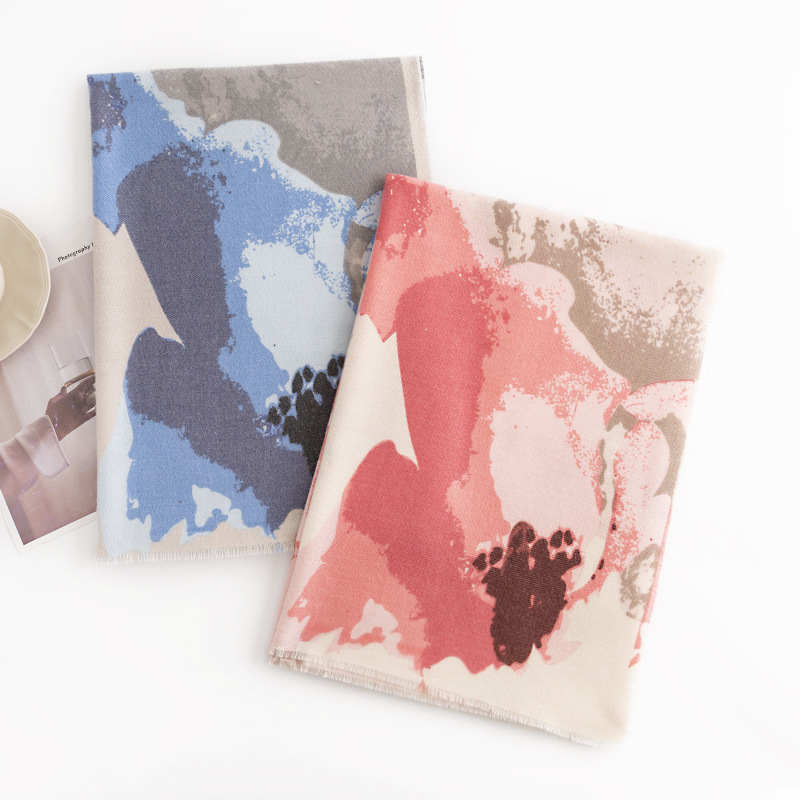 Printed imitation cashmere scarf  women plant  flower warm shawlfashionable commuting neck protection cold prevention scarf