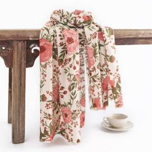 Printed long imitation cashmere scarf  women warm floral shawl cold resistant neck protection scarf
