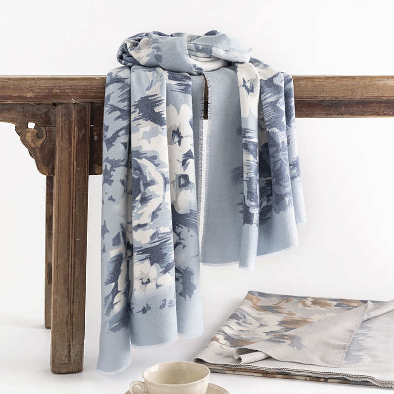 Rose printed scarf imitation cashmere scarf artistic retro shawl warm scarf