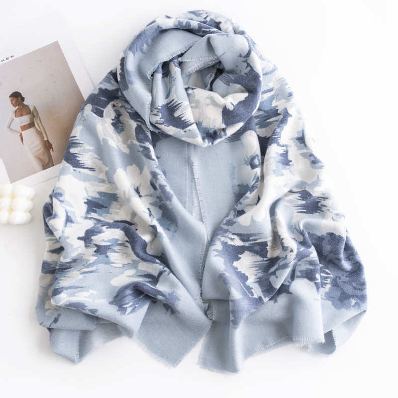 Rose printed scarf imitation cashmere scarf artistic retro shawl warm scarf