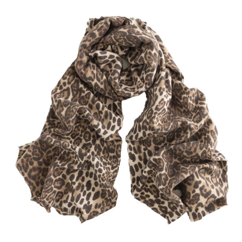 Ethnic Leopard Pattern Short Tassel Woven Imitation Cashmere Brushed Scarf Warm Shawl Neck