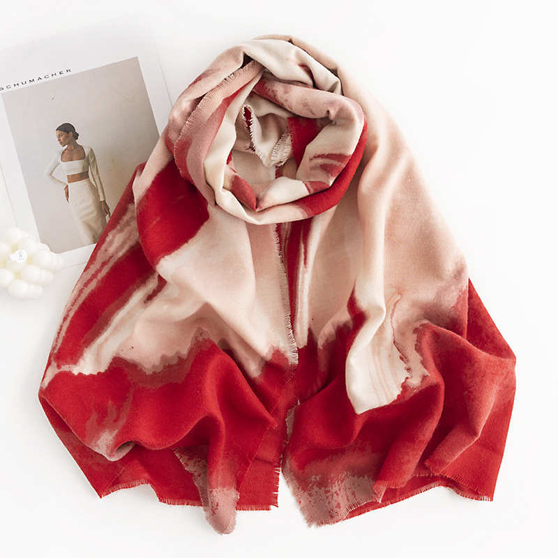 Halo Dye Gradient Fashion Commuter Scarf Imitation Cashmere Elegant Celebrity Style Shawl