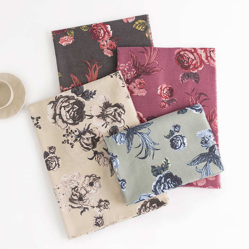 Scarf Autumn Winter Rose Print Imitation Cashmere Tassel Shawl Warm Neck