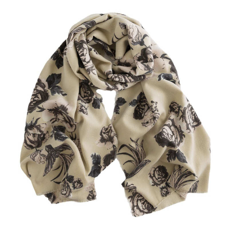 Scarf Autumn Winter Rose Print Imitation Cashmere Tassel Shawl Warm Neck