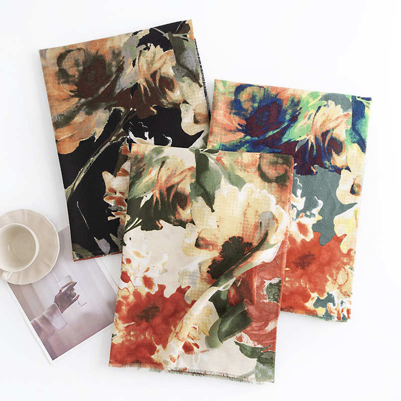 Imitation cashmere scarf printed elegant Chinese style warm shawl neck protection cold protection scarf