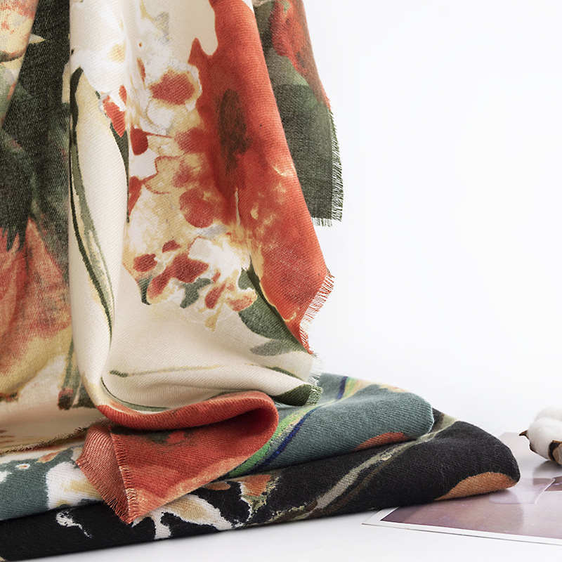 Imitation cashmere scarf printed elegant Chinese style warm shawl neck protection cold protection scarf
