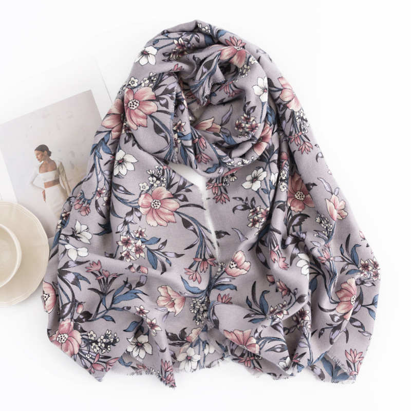 Imitation Cashmere Scarf Chinese Style Retro Camellia Winter Printing Neck Protection Cold Protection Scarf Elegant Light Luxury Shawl