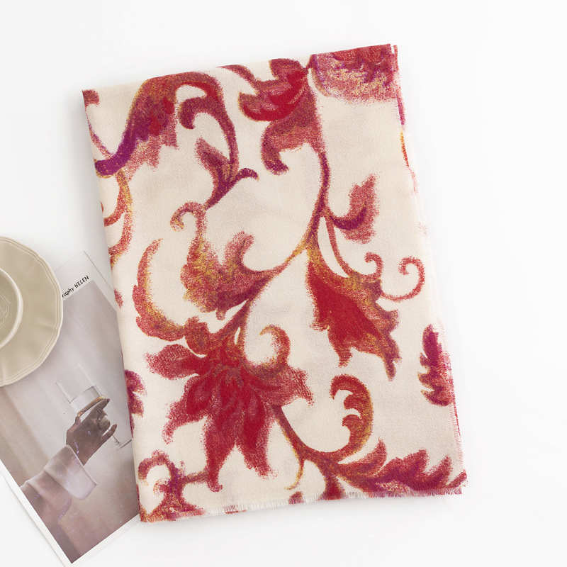 Elegant luxurious style printed scarf imitation cashmere winter flower shawl warm scarf