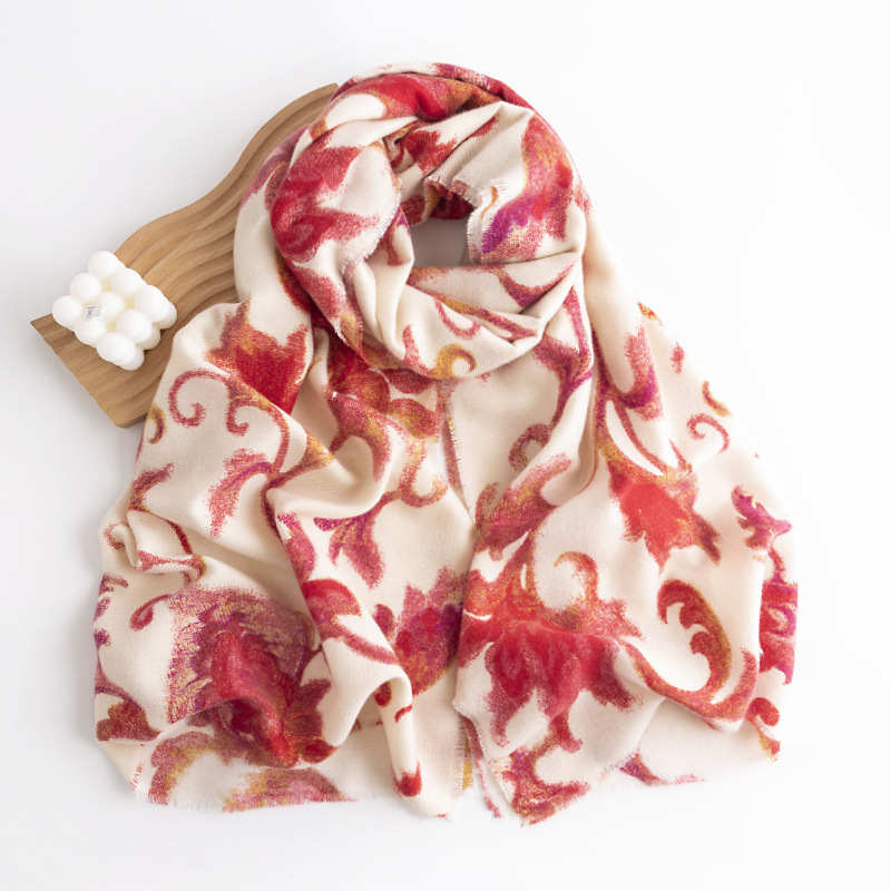 Elegant luxurious style printed scarf imitation cashmere winter flower shawl warm scarf