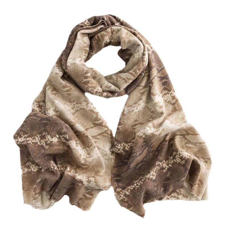 Street style snake patterned imitation cashmere scarf  warmth twill style short tassel shawl