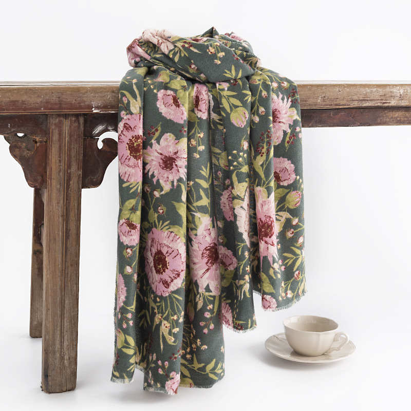 Fragmented long winter imitation cashmere scarf fashionable commuting print neck protection cold prevention scarf elegant  luxurious shawl