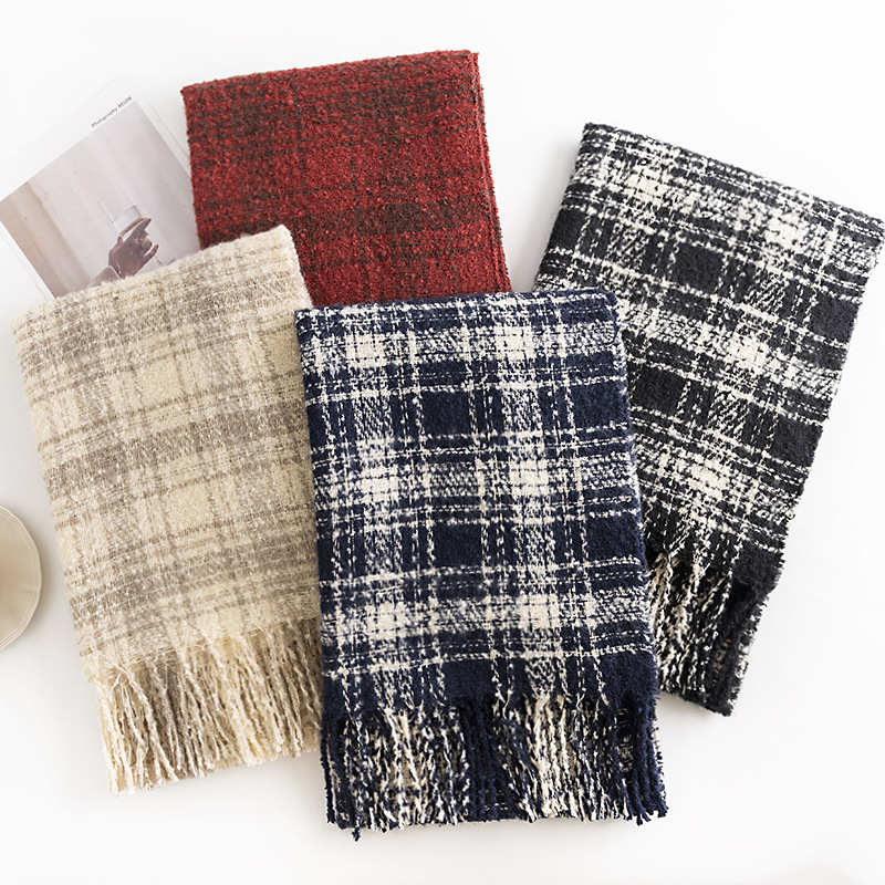 Square plaid scarf Elegant casual style cold resistant shawl Fashion commuting warmth neck protection scarf