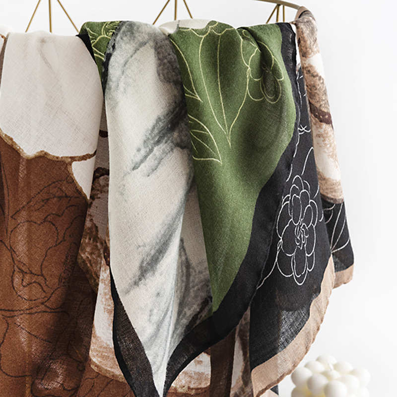Camellia Plain Scarf Fashion Commuter Print Neck Protection Scarf Premium Feel Extended Shawl
