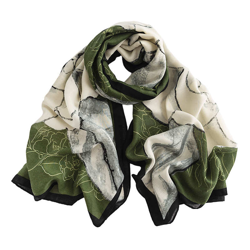 Camellia Plain Scarf Fashion Commuter Print Neck Protection Scarf Premium Feel Extended Shawl