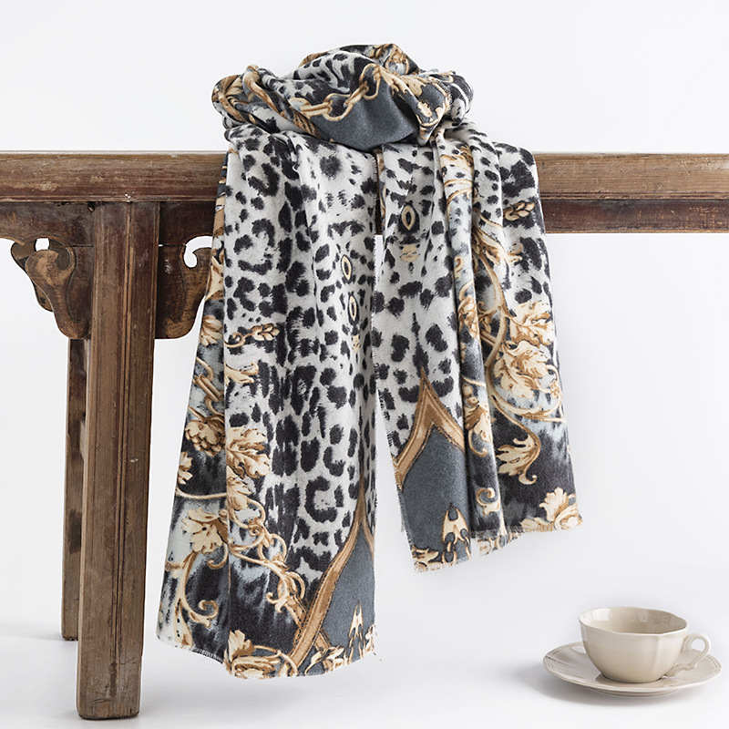 Leopard print scarf  warmth elegant  cold resistant scarf